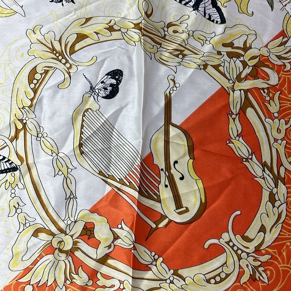 NoraCora Women’s White Orange Silk Scarf - Picture 3 of 7